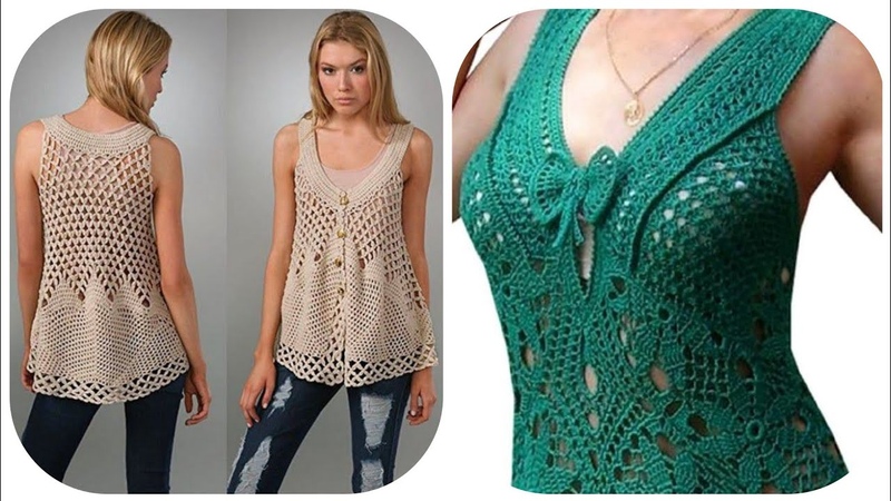 Stylish Latest Crochet Beautiful Blouse Leaves Pattern Tank Top