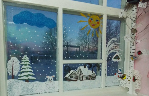 Оформление окон зима в детском саду Оформление окон зима в детском саду